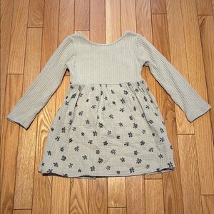 Zara Kids Cream and Gray Floral Patterned Dress